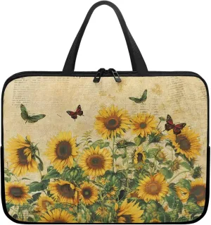 10-17 Inch Computer Sleeve,Tablet Portable Carrying Sleeve Case Bag, Waterproof Laptop Tote Bag for Women, Notebook Messenger Briefcase Tablet Handbag,Butterfly Sunflower