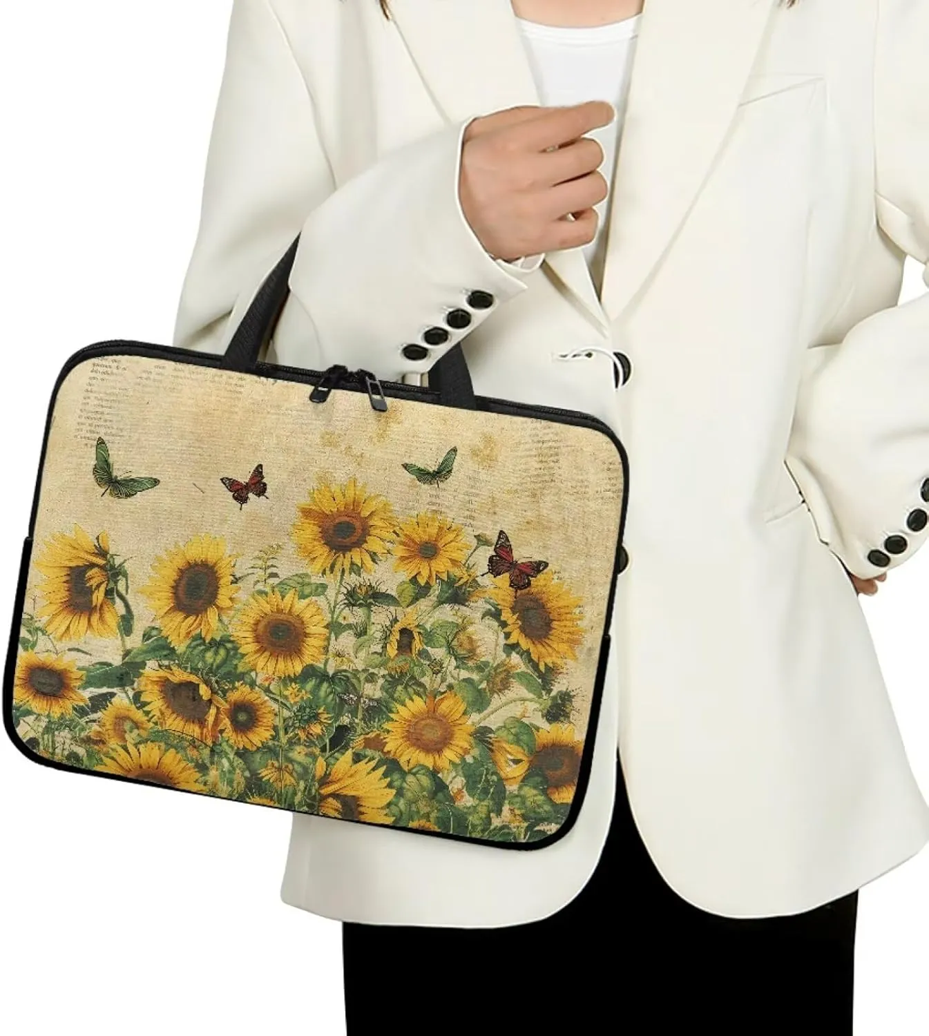 10-17 Inch Computer Sleeve,Tablet Portable Carrying Sleeve Case Bag, Waterproof Laptop Tote Bag for Women, Notebook Messenger Briefcase Tablet Handbag,Butterfly Sunflower
