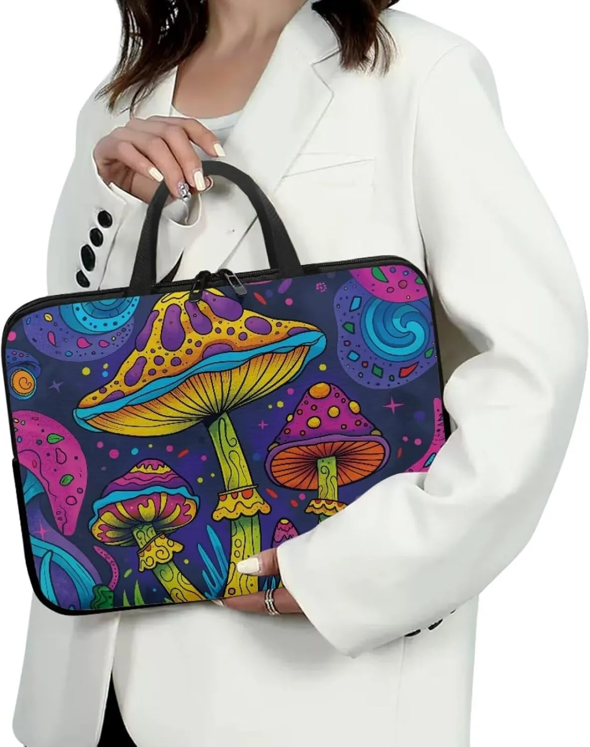 10-17 Inch Tablet Sleeves, Laptop Tote Bag with Handle, Zipper Tablet Case Sleeve Neoprene Laptop Shoulder Bag Briefcase, Lightweight Work Bag for Business Travel Office,Boho Mushroom