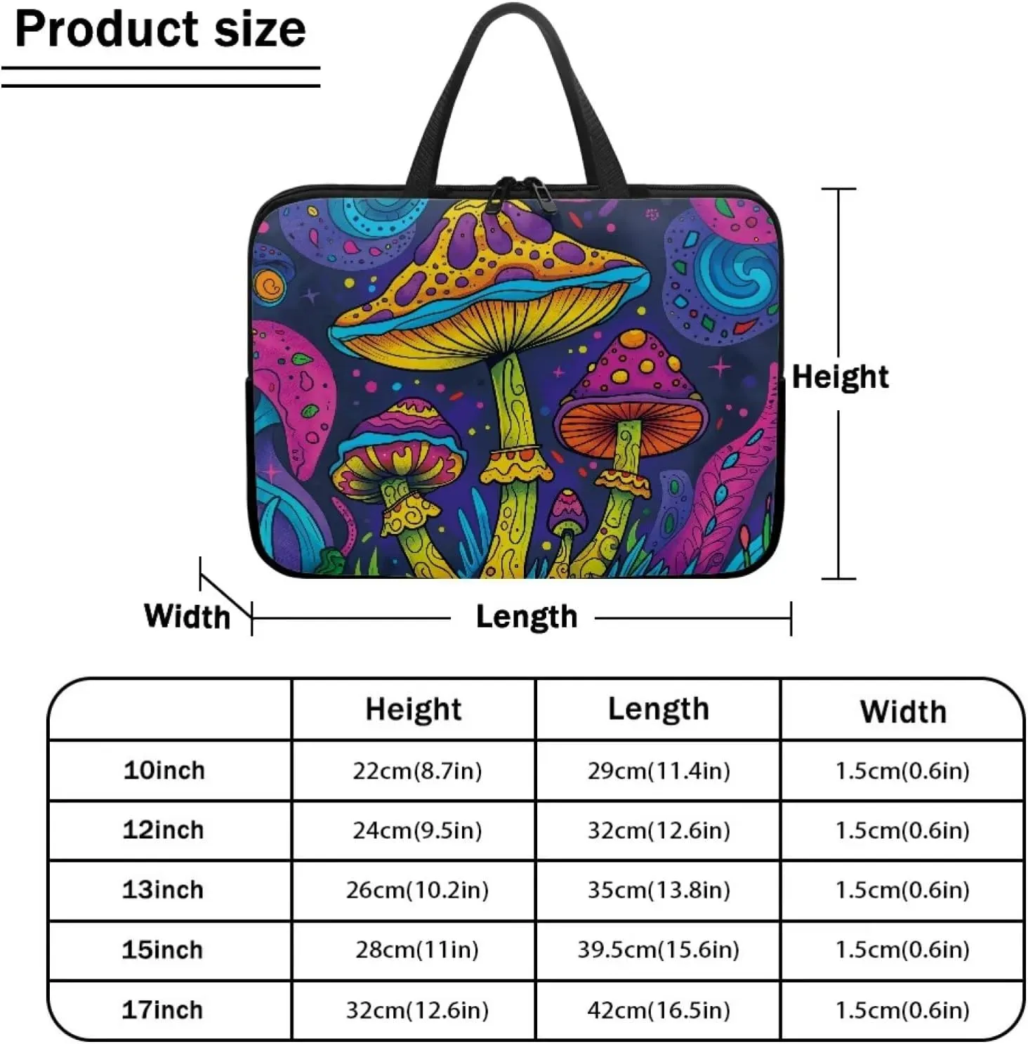 10-17 Inch Tablet Sleeves, Laptop Tote Bag with Handle, Zipper Tablet Case Sleeve Neoprene Laptop Shoulder Bag Briefcase, Lightweight Work Bag for Business Travel Office,Boho Mushroom