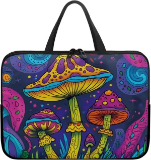 10-17 Inch Tablet Sleeves, Laptop Tote Bag with Handle, Zipper Tablet Case Sleeve Neoprene Laptop Shoulder Bag Briefcase, Lightweight Work Bag for Business Travel Office,Boho Mushroom