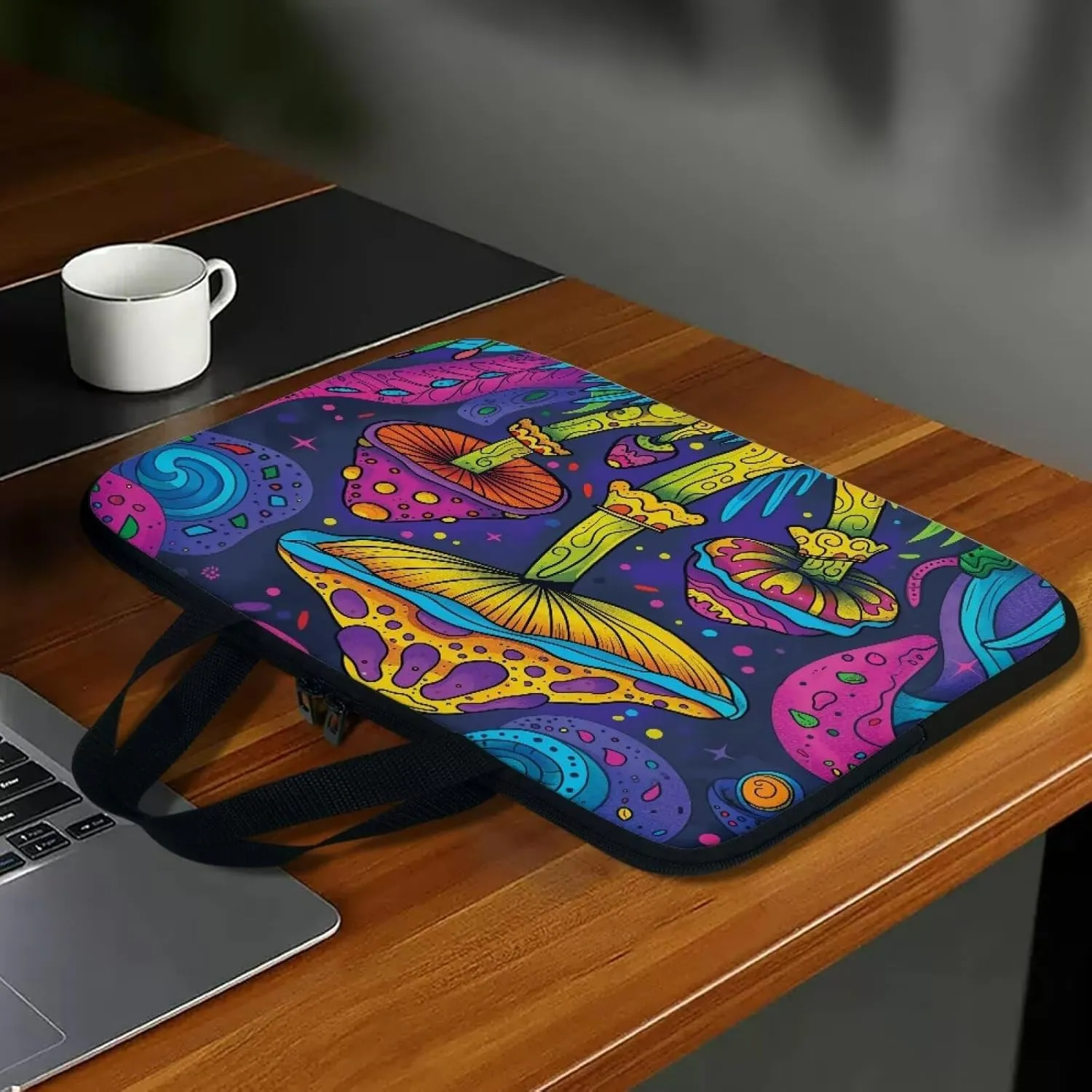 10-17 Inch Tablet Sleeves, Laptop Tote Bag with Handle, Zipper Tablet Case Sleeve Neoprene Laptop Shoulder Bag Briefcase, Lightweight Work Bag for Business Travel Office,Boho Mushroom