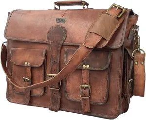 12 Inch Vintage Handmade Leather Travel Messenger Office Crossbody Bag tablet Briefcase ipad College Satchel Bag For Men And Women