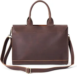 14.3in Travel suitcase Bag, Leathers, Laptop Briefcase w/Strap, Men Retro Shoulder Bag, Vintage Messenger Crossbody Bag, for Business College