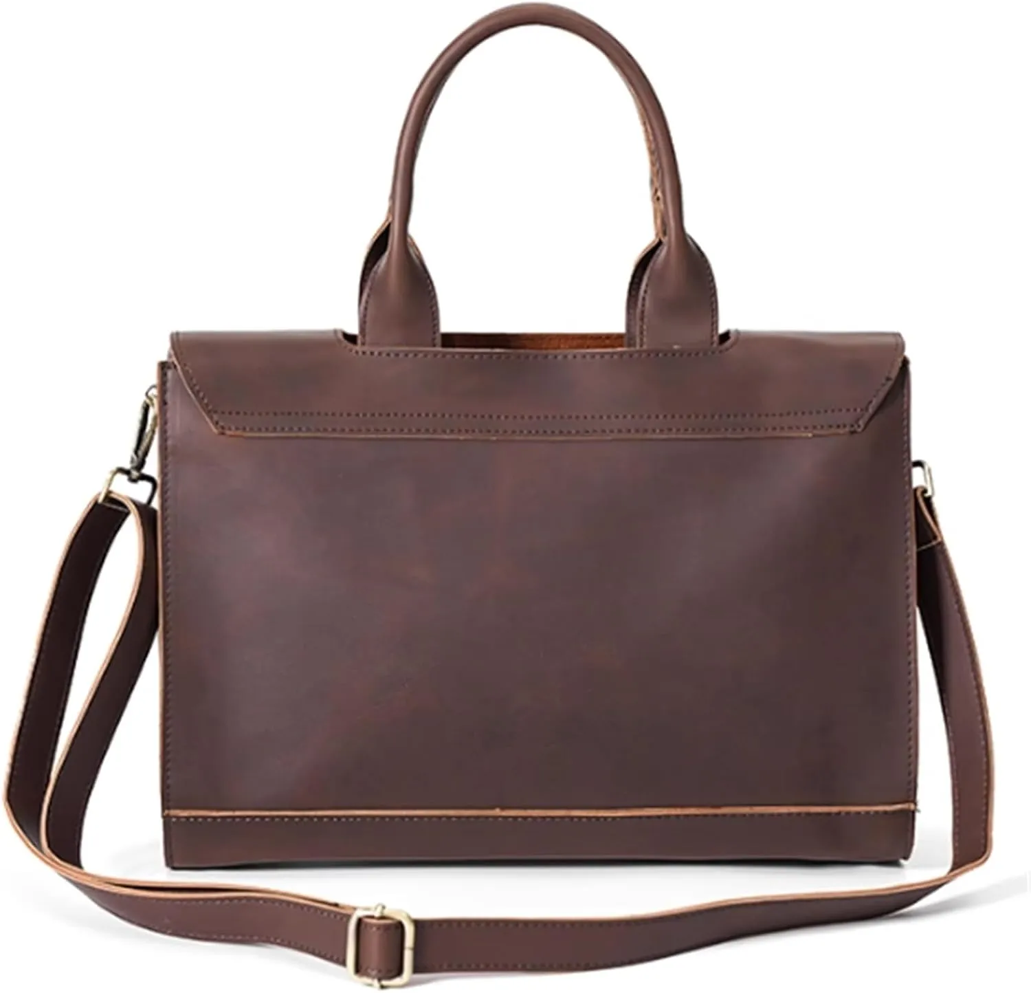 14.3in Travel suitcase Bag, Leathers, Laptop Briefcase w/Strap, Men Retro Shoulder Bag, Vintage Messenger Crossbody Bag, for Business College