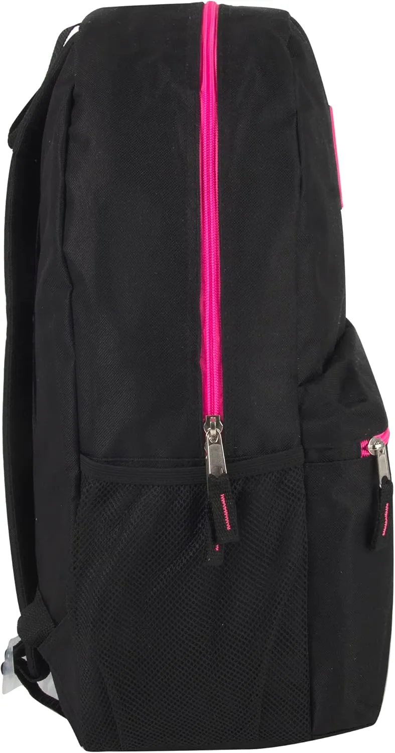 19 Inch School Backpacks with Mesh Side Pockets  Basic Large Solid Color Backpacks for Kids, Men, Women, Travel (Black/Pink)