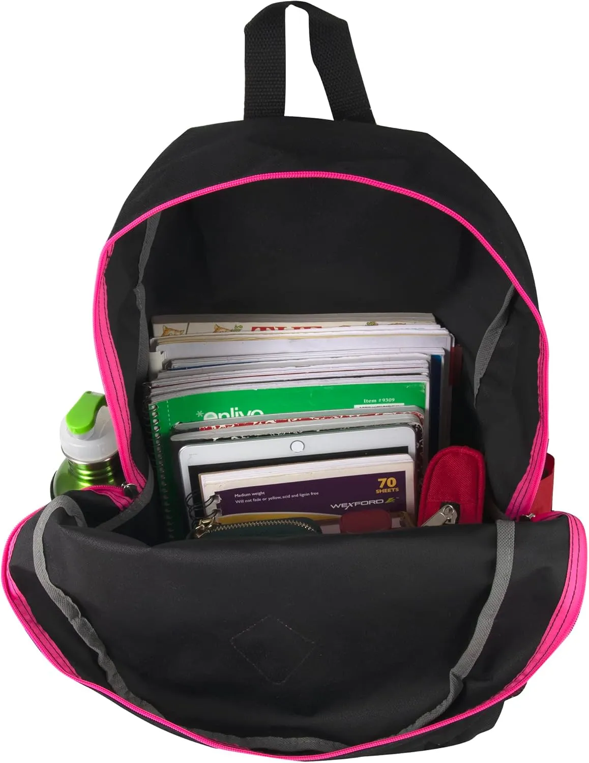 19 Inch School Backpacks with Mesh Side Pockets  Basic Large Solid Color Backpacks for Kids, Men, Women, Travel (Black/Pink)