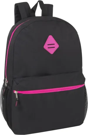19 Inch School Backpacks with Mesh Side Pockets  Basic Large Solid Color Backpacks for Kids, Men, Women, Travel (Black/Pink)