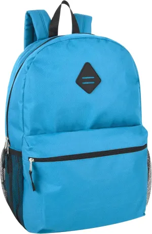 19 Inch School Backpacks with Mesh Side Pockets  Basic Large Solid Color Backpacks for Kids, Men, Women, Travel (Blue/Black)