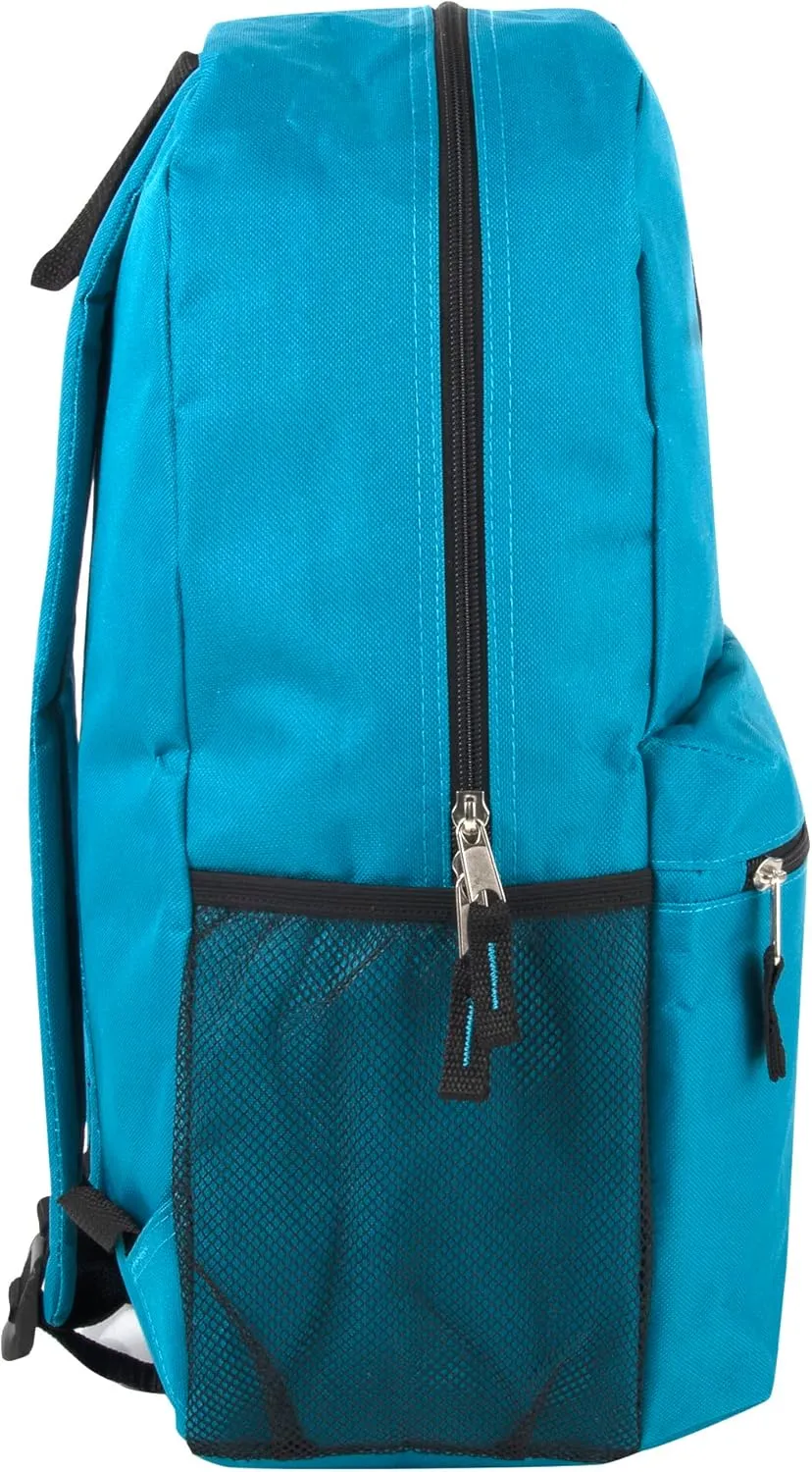 19 Inch School Backpacks with Mesh Side Pockets  Basic Large Solid Color Backpacks for Kids, Men, Women, Travel (Blue/Black)