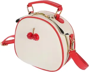 1Pc PU Crossbody Bag for Teen Summer Fashion Cherry Decor Beige and Red Durable Stylish Sling Purse for Daily Use and Travel