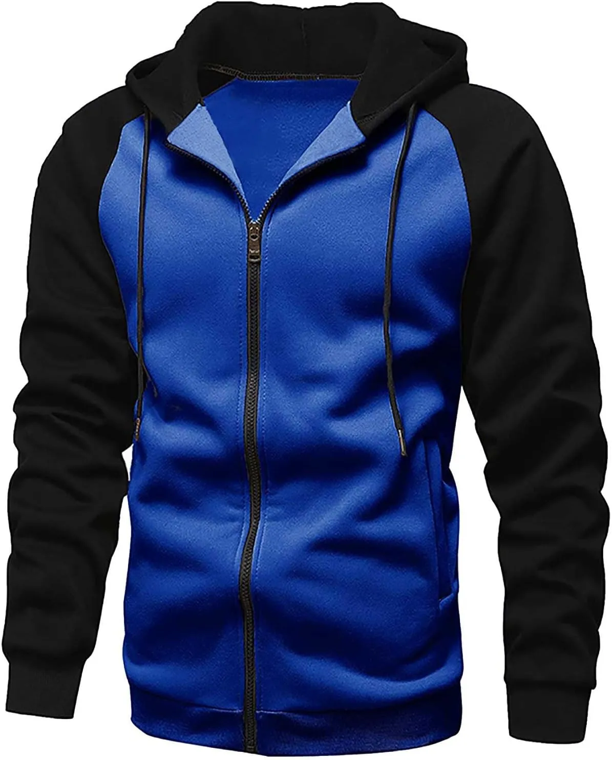 2 Pack Men's Novelty Color Block Hoodies Full Zip Track Jacket Casual Fleece Zipper Hoodie Hooded Sweatshirt