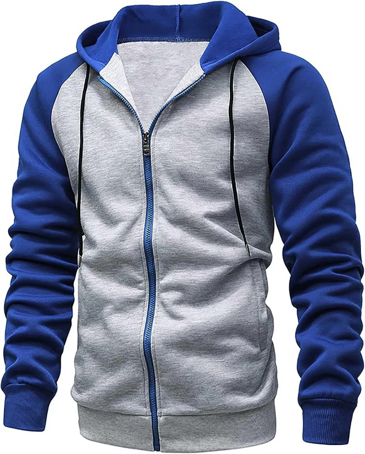 2 Pack Men's Novelty Color Block Hoodies Full Zip Track Jacket Casual Fleece Zipper Hoodie Hooded Sweatshirt