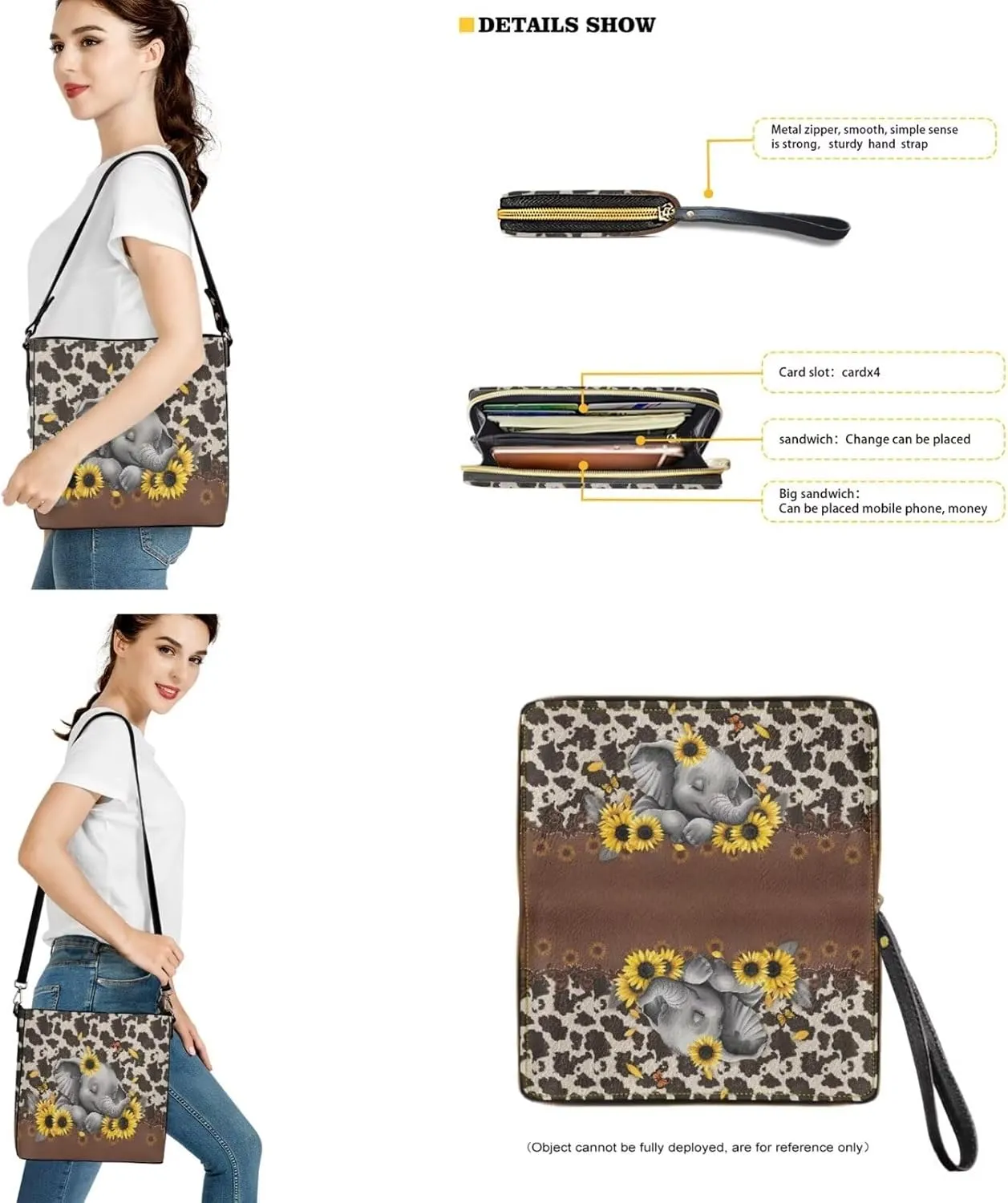 2 Pcs Leather Bucket Handbag Set Large Crossbody Hobo Bag Bucket Tote Bag with Leather Wallet with Adjustable Strap