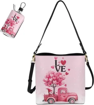 2 Pcs Messenger Bag for Women Crossbody Leather Waterproof Satchel Bag Matching Car Key Fob Protector Case