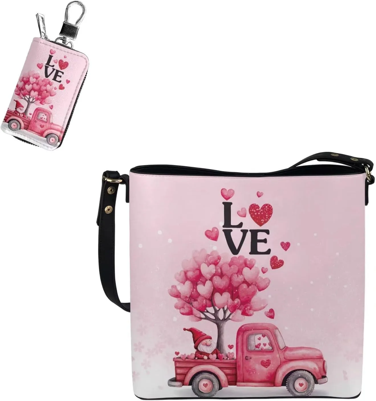 2 Pcs Messenger Bag for Women Crossbody Leather Waterproof Satchel Bag Matching Car Key Fob Protector Case