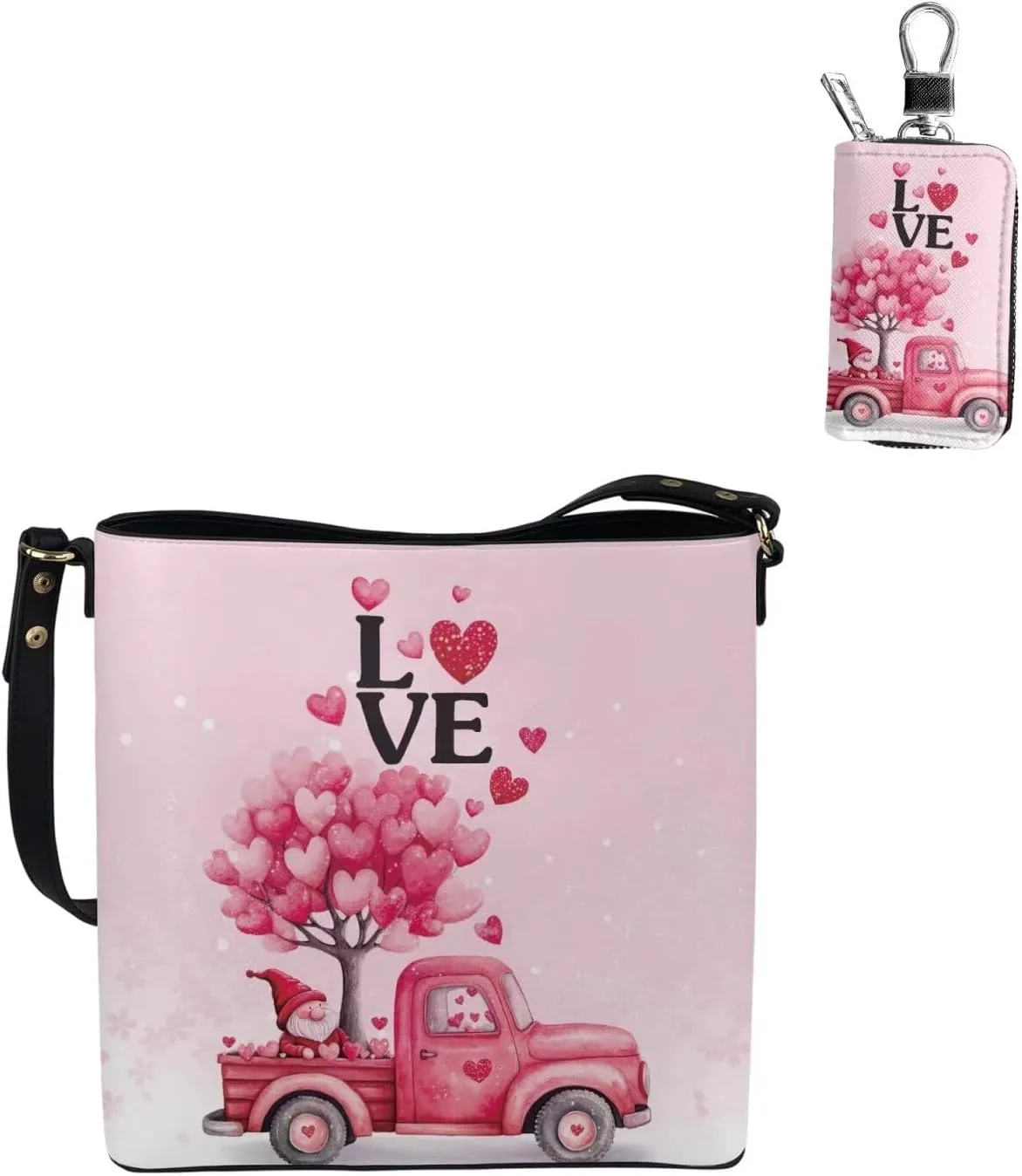 2 Pcs Messenger Bag for Women Crossbody Leather Waterproof Satchel Bag Matching Car Key Fob Protector Case