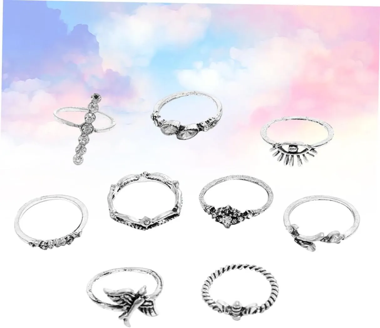 2 Sets 9pcs Ladies Suits Women Rings Vintage Rings Bohemian Rings Ladies Rings Jewlery Kit Antique Rings