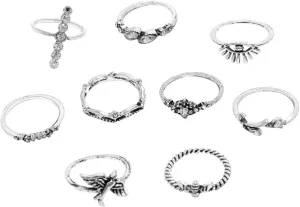 2 Sets 9pcs Ladies Suits Women Rings Vintage Rings Bohemian Rings Ladies Rings Jewlery Kit Antique Rings