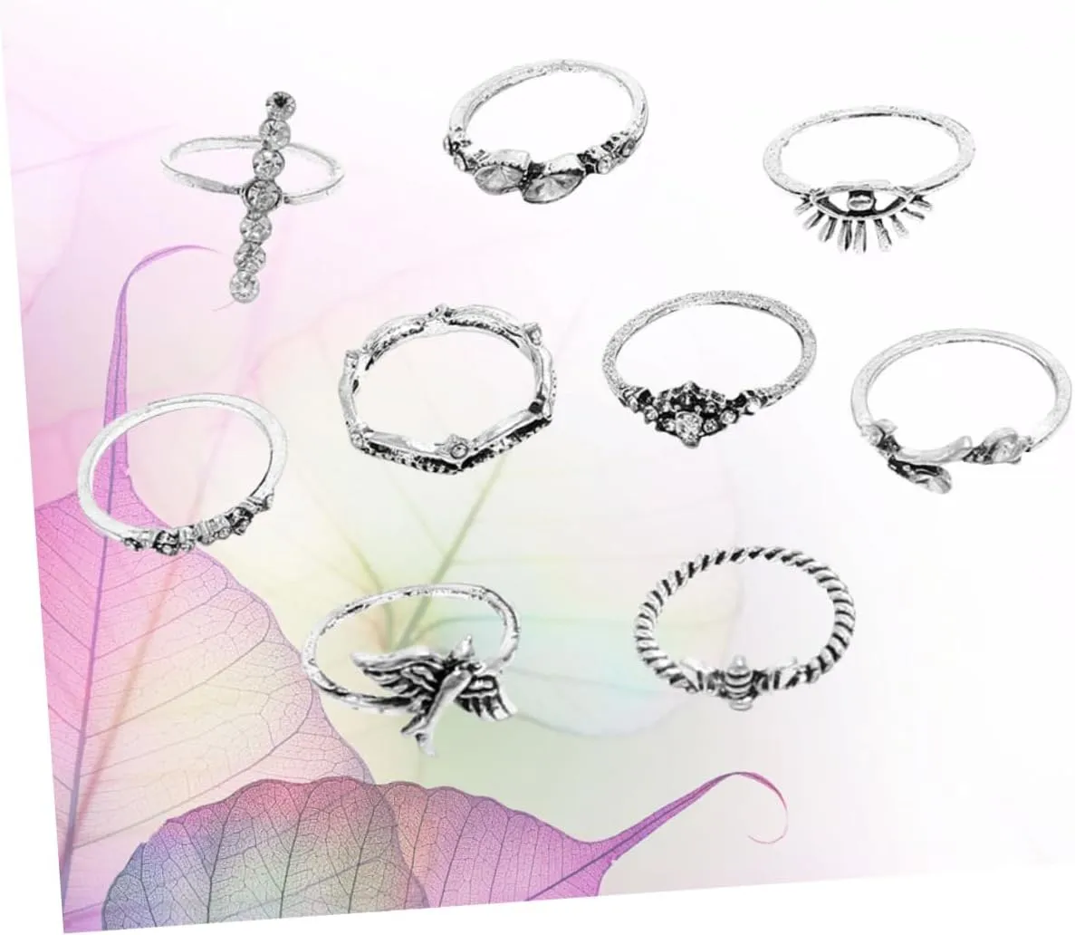 2 Sets 9pcs Ladies Suits Women Rings Vintage Rings Bohemian Rings Ladies Rings Jewlery Kit Antique Rings