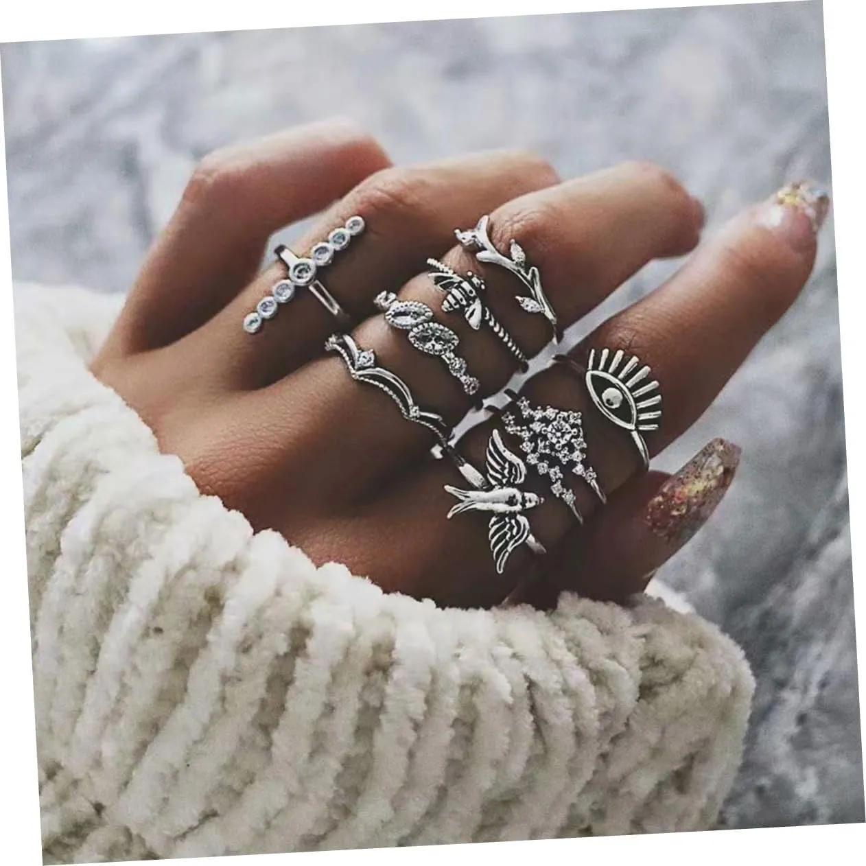 2 Sets 9pcs Ladies Suits Women Rings Vintage Rings Bohemian Rings Ladies Rings Jewlery Kit Antique Rings