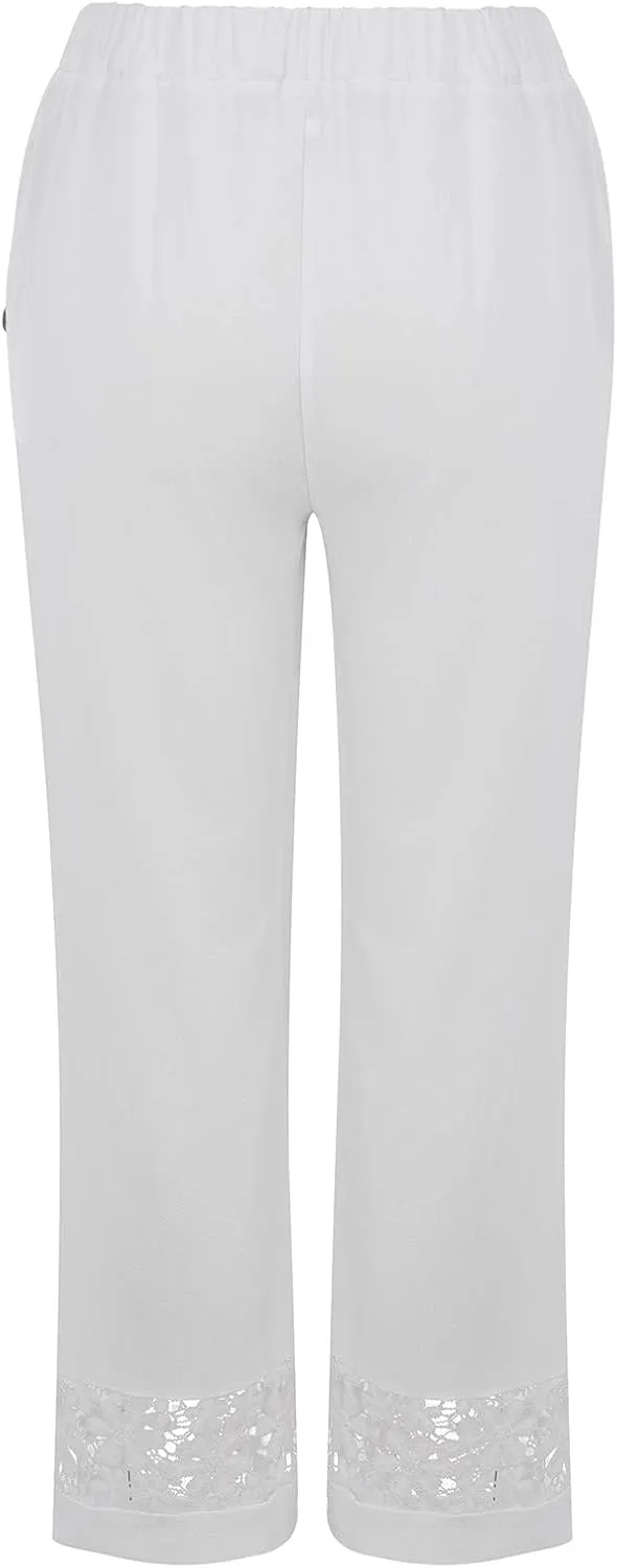 2024 Womens Wide Leg Cropped Pants Cotton Linen Summer Beach Pants Trendy Casual Capri Yoga Pants Breathable Palazzo Pants