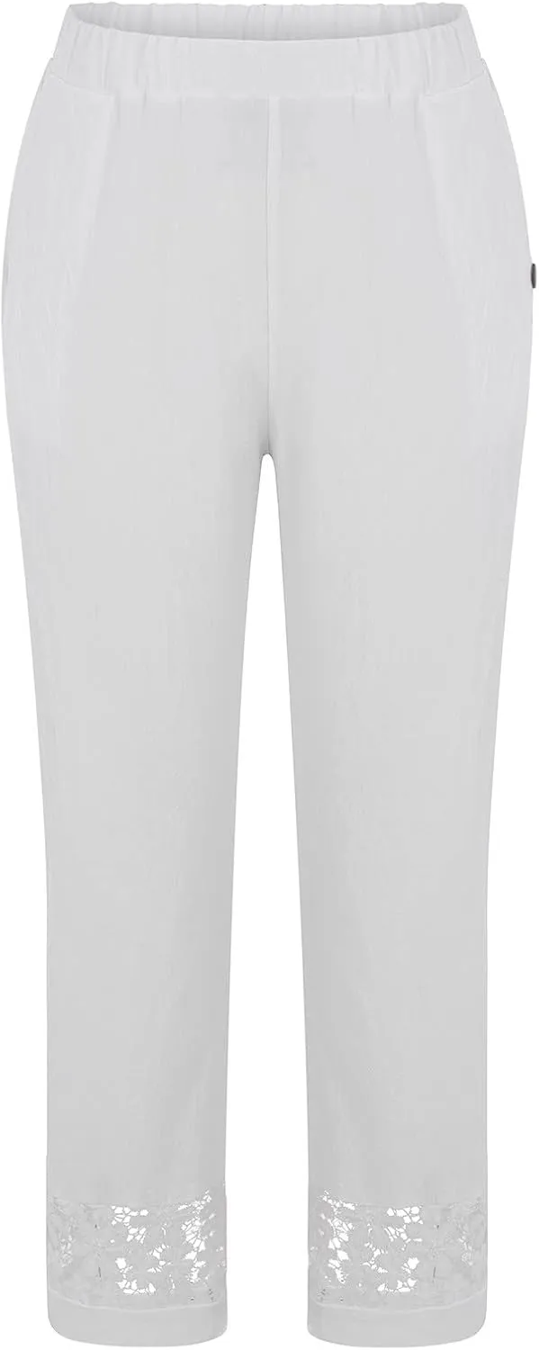 2024 Womens Wide Leg Cropped Pants Cotton Linen Summer Beach Pants Trendy Casual Capri Yoga Pants Breathable Palazzo Pants