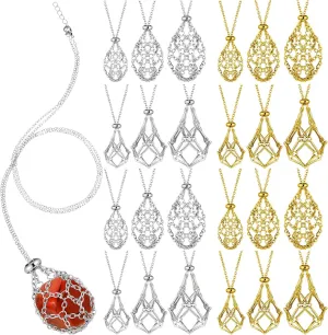 24 Pcs Crystal Cage Necklace 3 Sizes Crystal Stone Holder Necklace Adjustable Metal Valentine Gift for Women