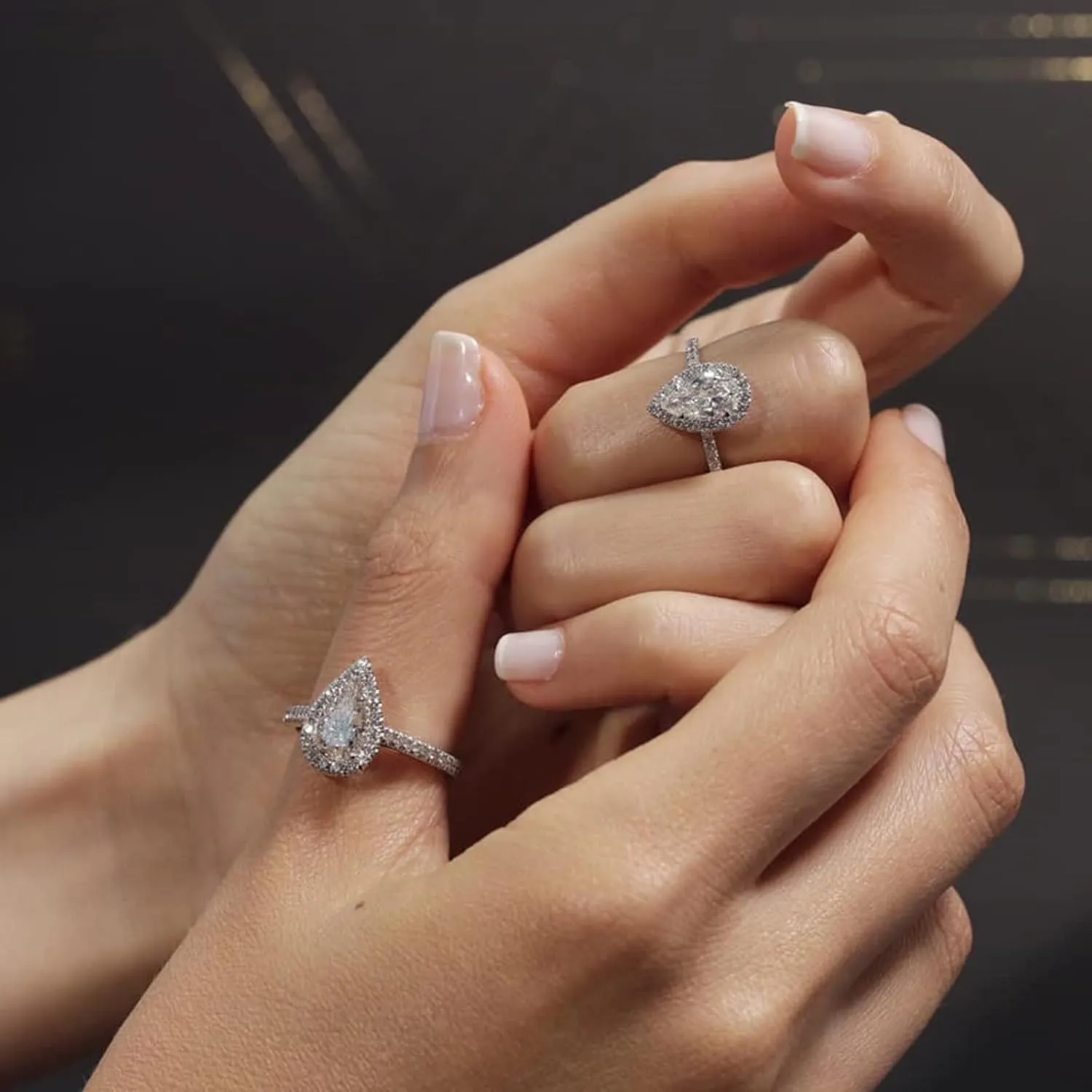 2pc Stacked Engagement Rings Set Wedding Promise Rings for Women Pear-Shaped CZ Teardrop Solitaire Ring Band