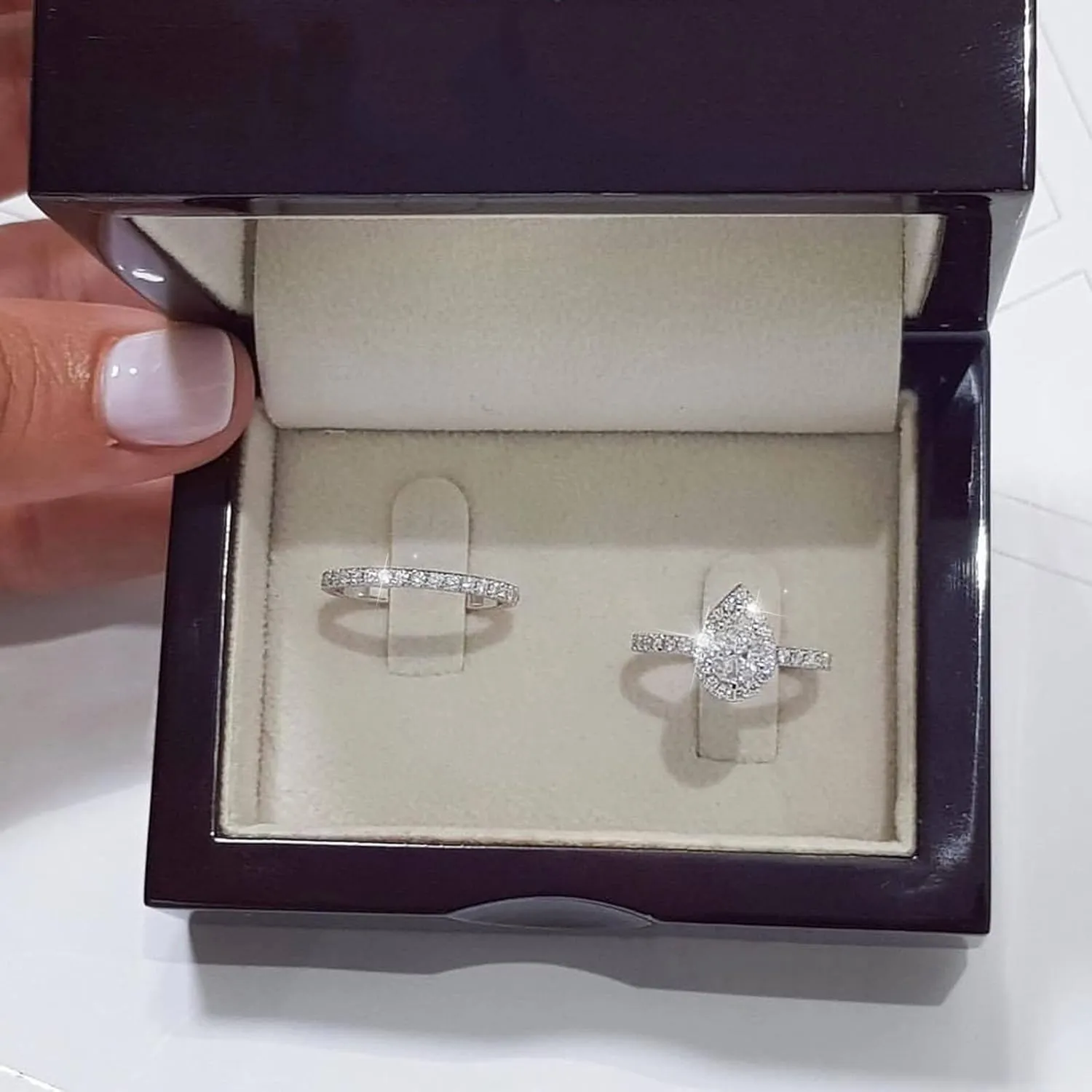2pc Stacked Engagement Rings Set Wedding Promise Rings for Women Pear-Shaped CZ Teardrop Solitaire Ring Band