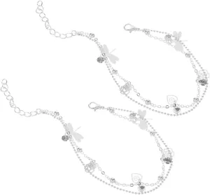 2Pcs Elegant Double Layer Anklets Stylish Chain Anklet Bracelets for Beach Foot Jewelry Daily Wear Parties and Vacations