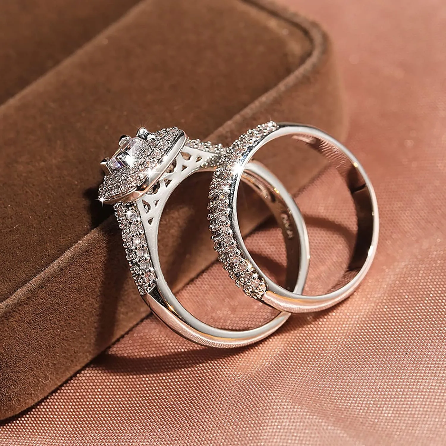 2PCS Women Engagement Rings Set Square Cut Princess CZ Simulated Diamond Ring Set Elegant Jewelry Wedding Band