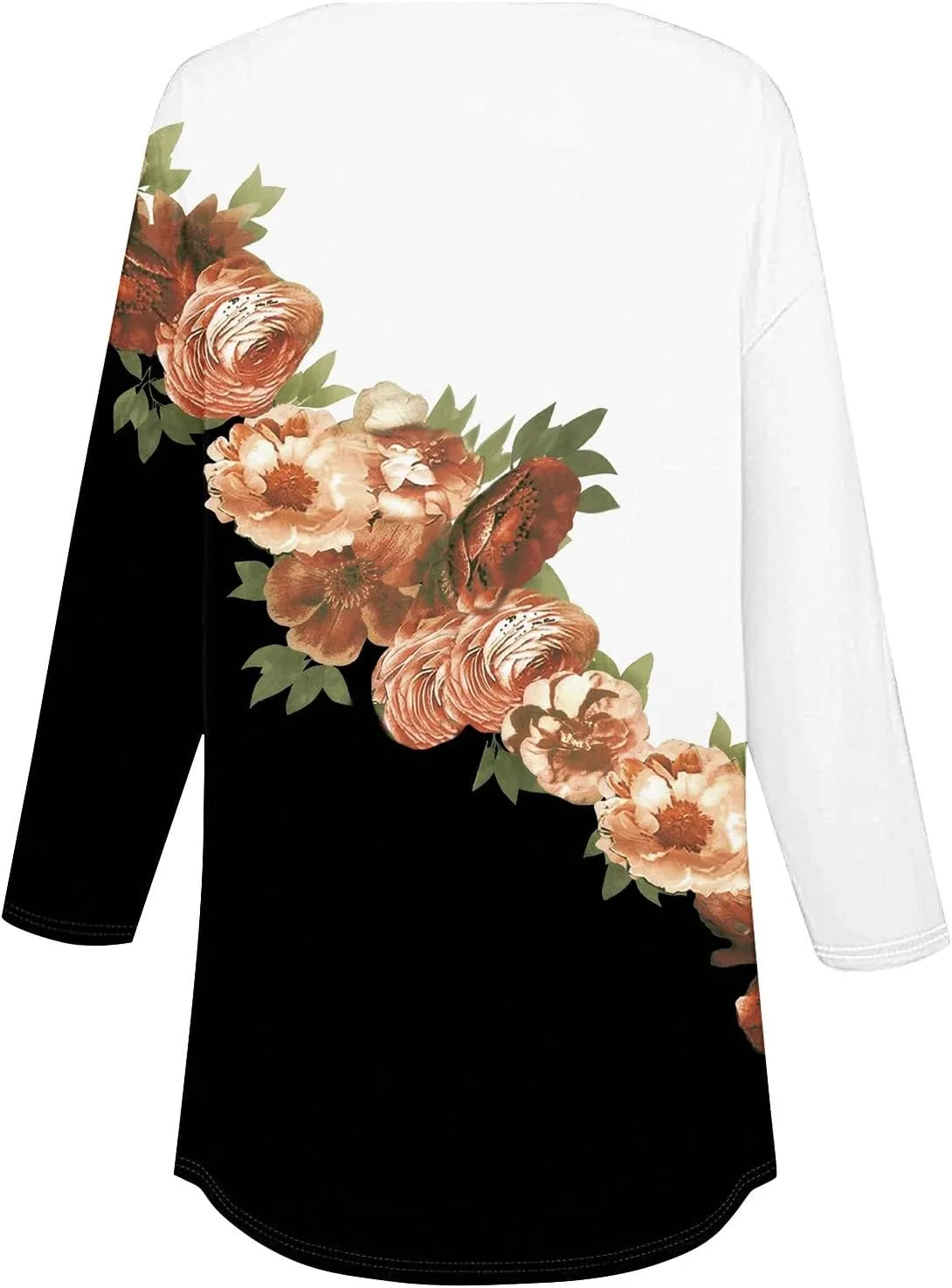 3/4 Length Sleeve Womens Tops 2025 Spring Henley Neck Casual Print Tunic T Shirts Summer Trendy Boho Floral Blouses