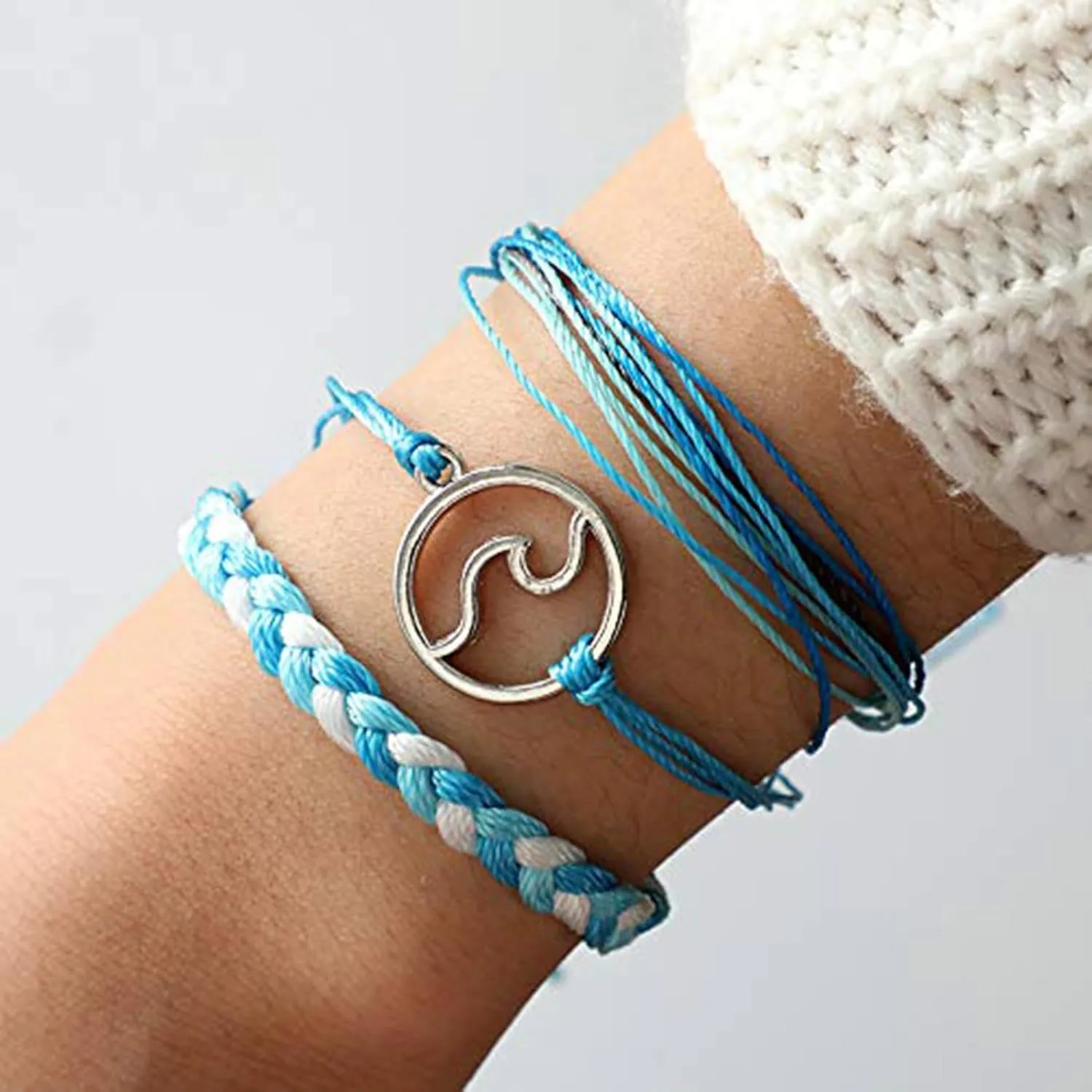 3Pcs String Wave Bracelets for Women Handmade Colorful Waterproof Adjustable Braided Beach Bracelet Set for Women