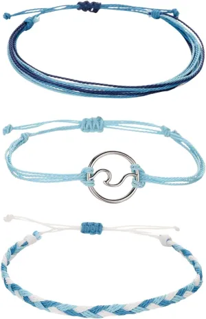 3Pcs String Wave Bracelets for Women Handmade Colorful Waterproof Adjustable Braided Beach Bracelet Set for Women