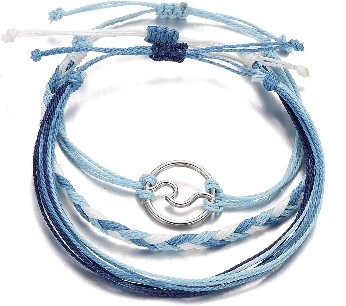 3Pcs String Wave Bracelets for Women Handmade Colorful Waterproof Adjustable Braided Beach Bracelet Set for Women