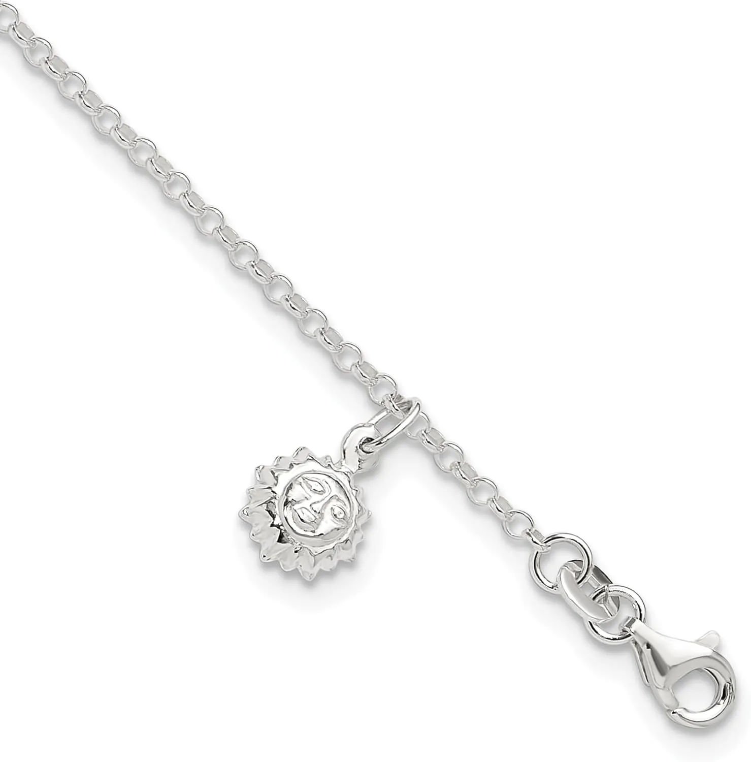 925 Sterling Silver Celestial Sun 10 inch with 1 inch ext. Anklet