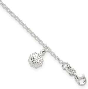 925 Sterling Silver Celestial Sun 10 inch with 1 inch ext. Anklet