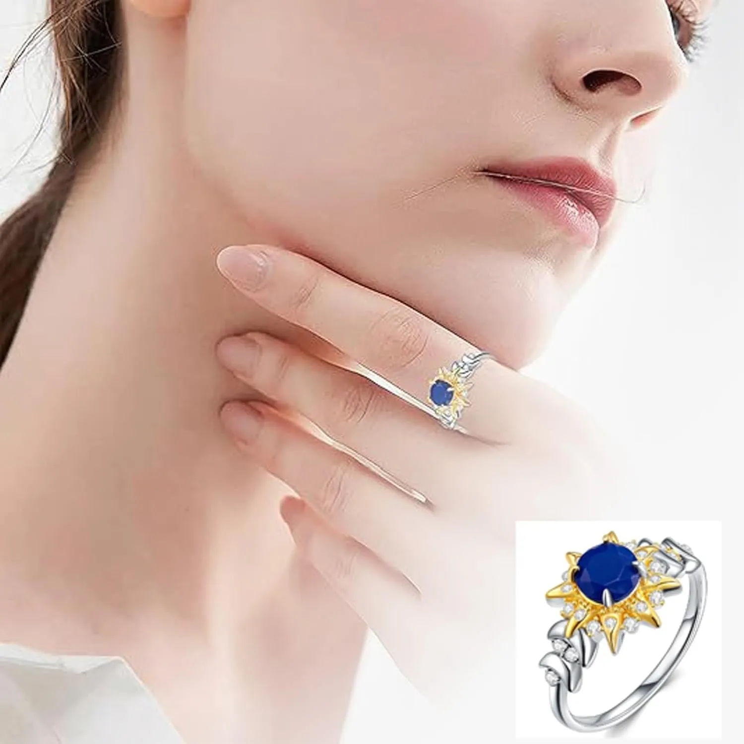 925 Sterling Silver Gemstone Ring for Women,Gold Plated Cubic Zirconia Birthstone Rings for Her Stackable Knuckle Ring Gifts
