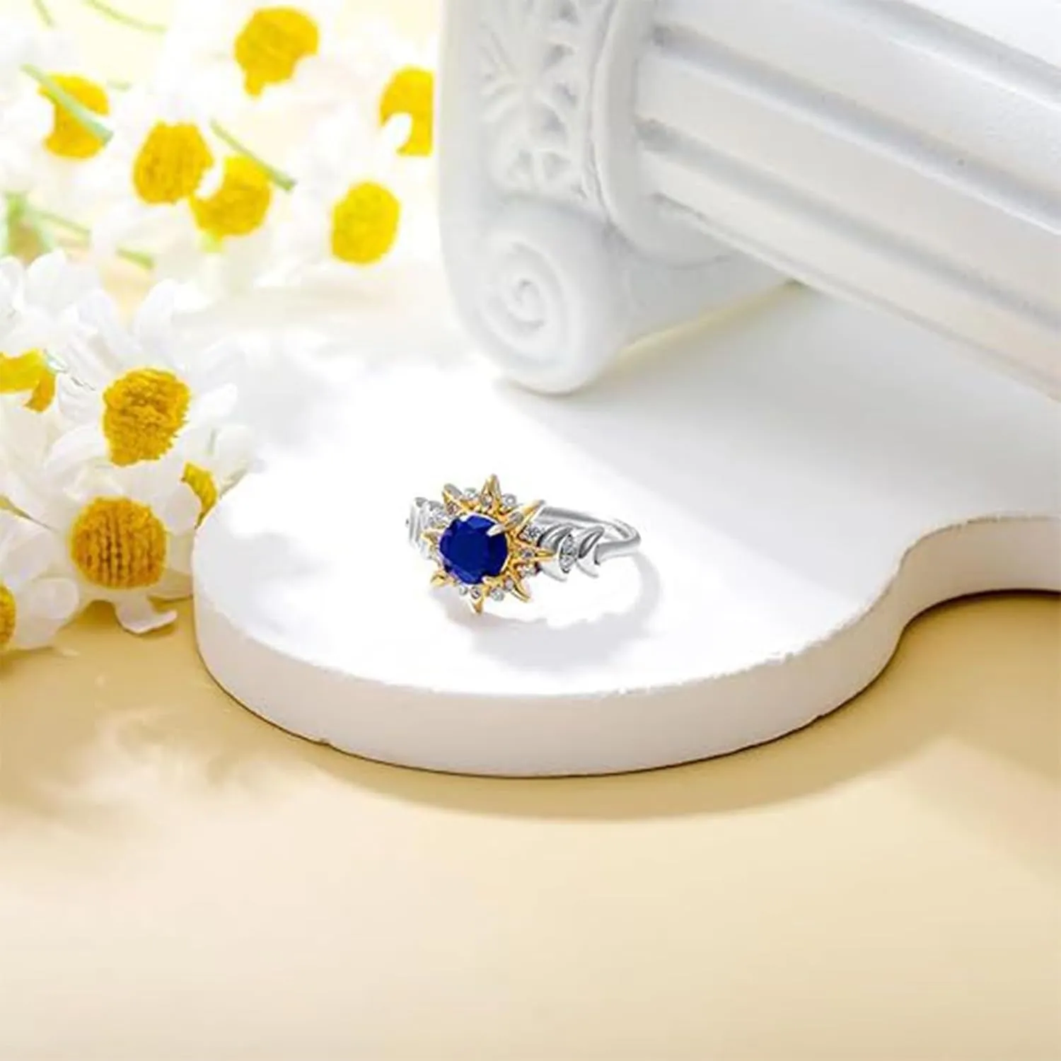 925 Sterling Silver Gemstone Ring for Women,Gold Plated Cubic Zirconia Birthstone Rings for Her Stackable Knuckle Ring Gifts