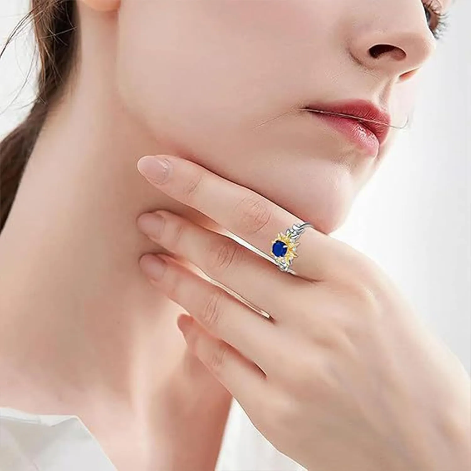 925 Sterling Silver Gemstone Ring for Women,Gold Plated Cubic Zirconia Birthstone Rings for Her Stackable Knuckle Ring Gifts