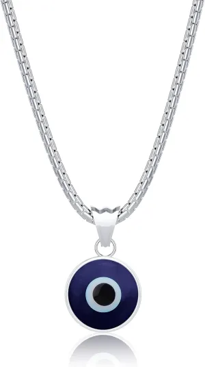 925 Sterling Silver Thick Popcorn | Round Cube Chain Evil Eye Necklace | Available in Gold or Silver | 18 2 Inch Adjustable Chain