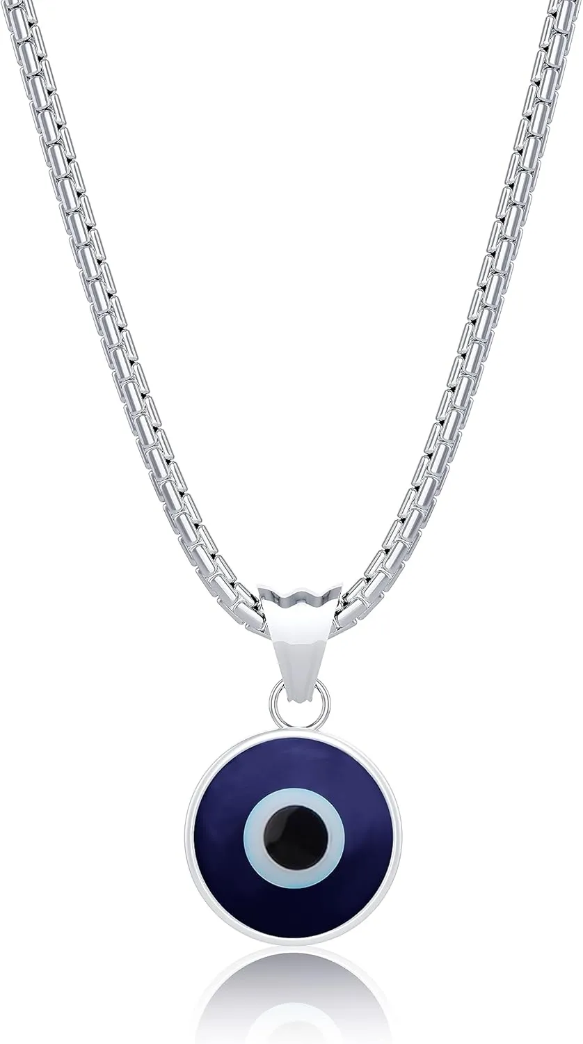 925 Sterling Silver Thick Popcorn | Round Cube Chain Evil Eye Necklace | Available in Gold or Silver | 18 2 Inch Adjustable Chain