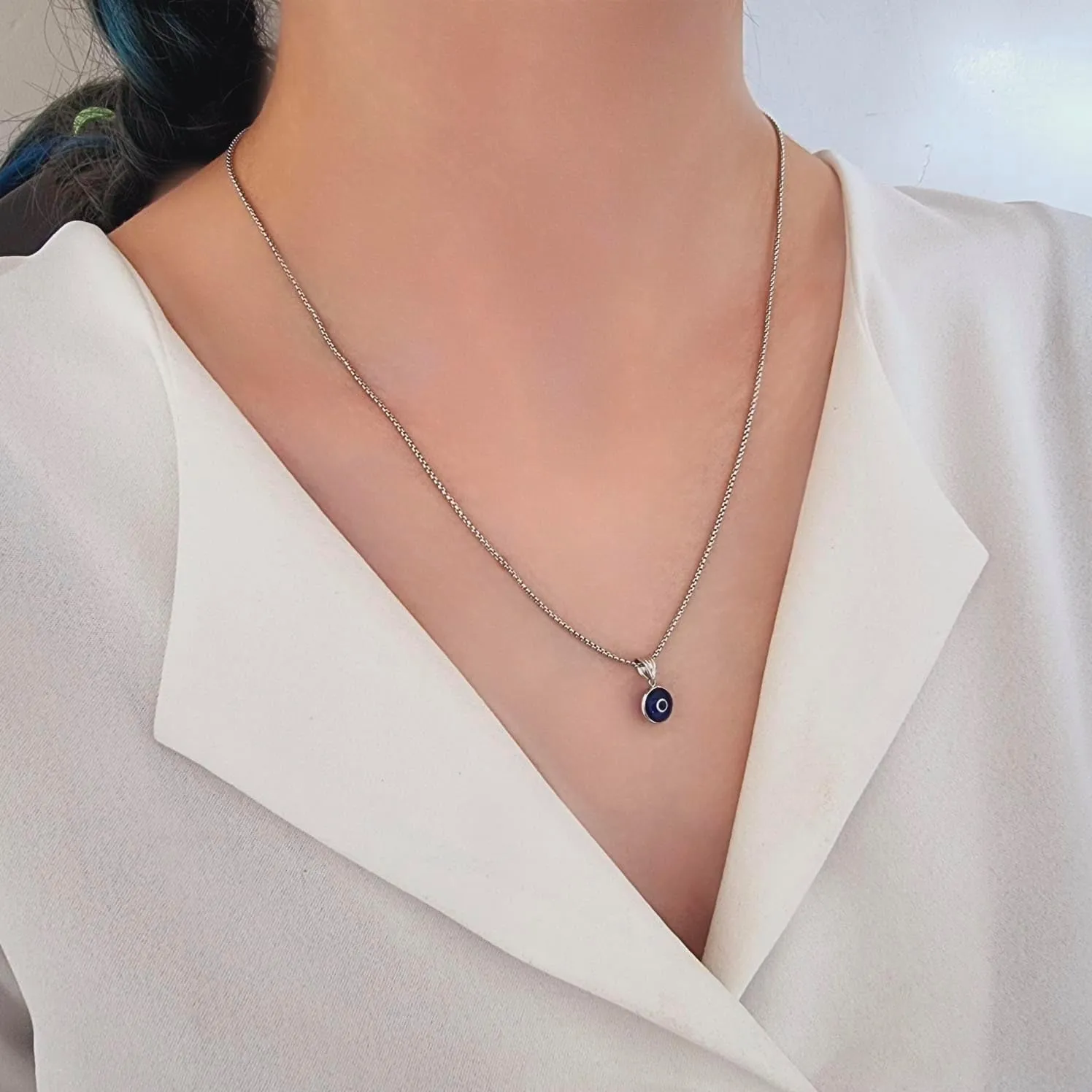 925 Sterling Silver Thick Popcorn | Round Cube Chain Evil Eye Necklace | Available in Gold or Silver | 18 2 Inch Adjustable Chain