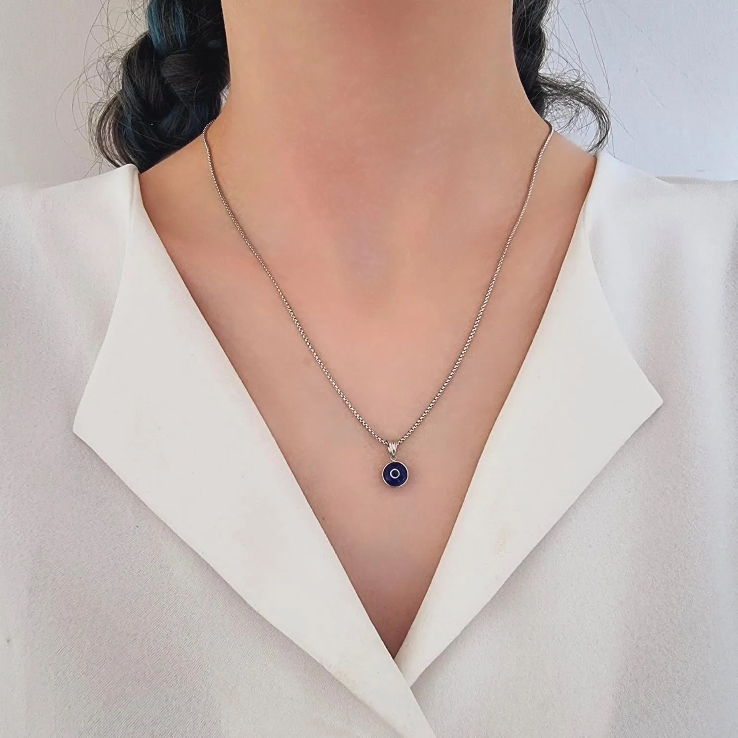 925 Sterling Silver Thick Popcorn | Round Cube Chain Evil Eye Necklace | Available in Gold or Silver | 18 2 Inch Adjustable Chain
