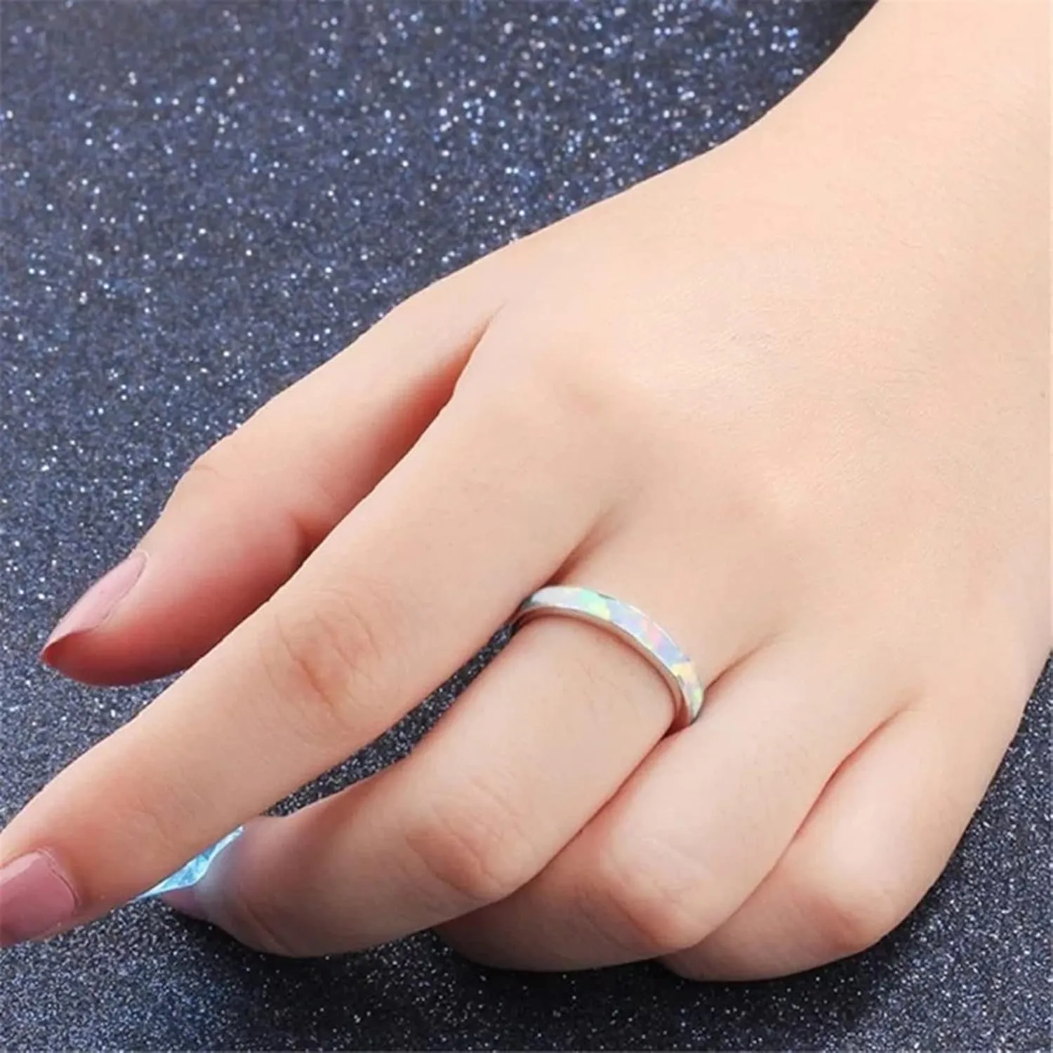 925 Sterling Silver Wedding Band for Woman,Blue Turquoise Inlaid Stackable Engagement Ring for Her Bridal Fashion Jewelry Set
