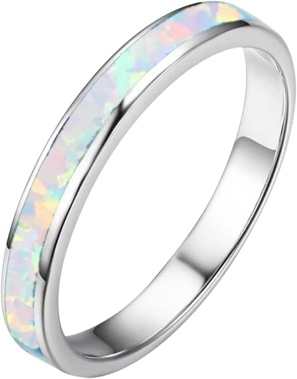 925 Sterling Silver Wedding Band for Woman,Blue Turquoise Inlaid Stackable Engagement Ring for Her Bridal Fashion Jewelry Set