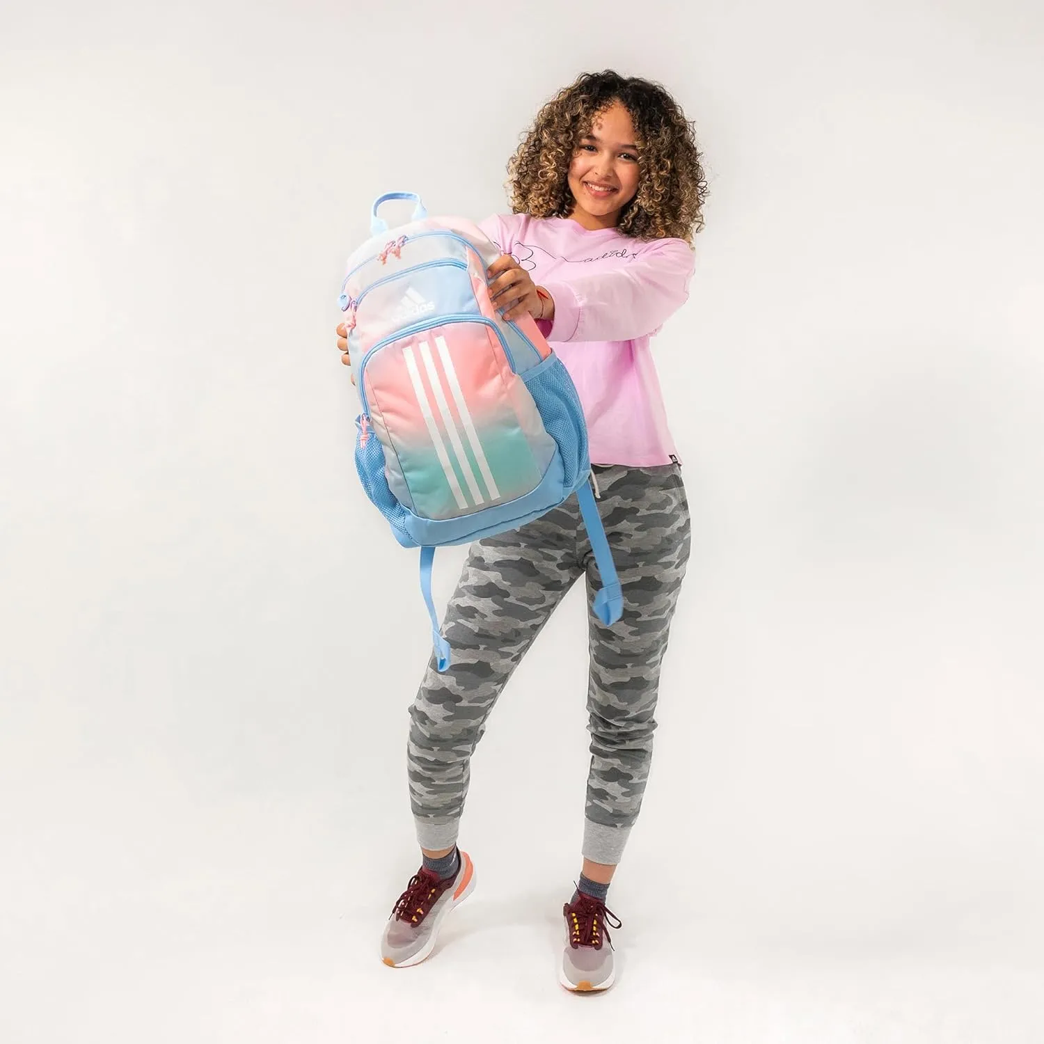 adidas Creator Laptop Backpack for Women and Men, Comfortable and Durable Small Athletic Bag, Adi Multi Collage Light Purple/Onix Grey/White, One Size
