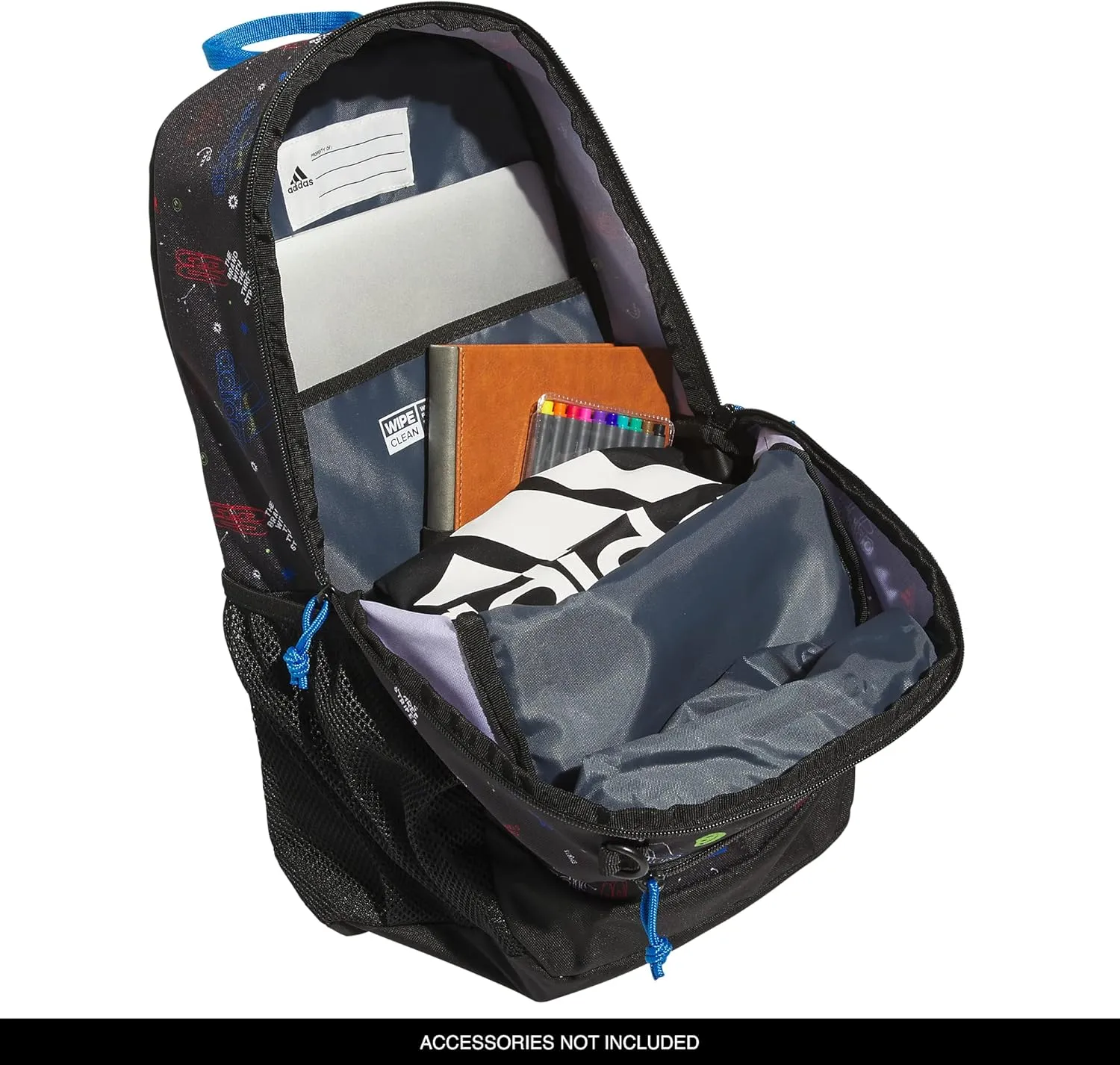 adidas Creator Laptop Backpack for Women and Men, Comfortable and Durable Small Athletic Bag, Icon Brand Love Black/Bright Royal Blue, One Size