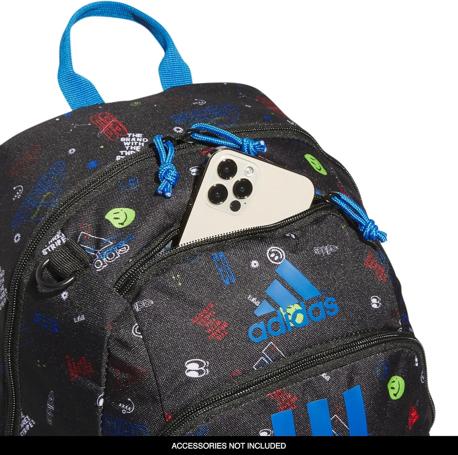adidas Creator Laptop Backpack for Women and Men, Comfortable and Durable Small Athletic Bag, Icon Brand Love Black/Bright Royal Blue, One Size